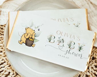 Winnie the Pooh Baby Shower Chocolate Bar Wrapper, Candy Wrapper Template, Winnie the Pooh Baby Shower Favors, Printable Chocolate Wrapper