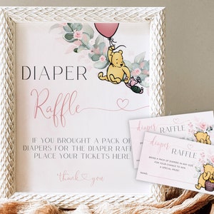 Winnie the Pooh Baby Shower Windel Raffle, Winnie the Pooh Windel Raffle Zeichen, Blush Pink Baby Shower Windel Raffle Karten, Mädchen Baby Shower