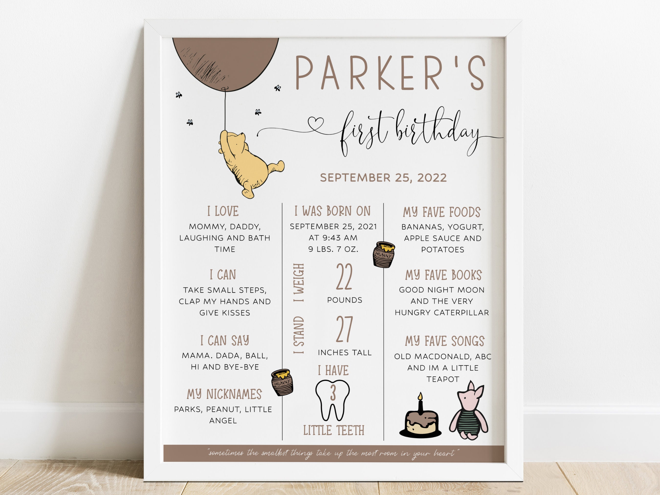 Winnie the Pooh 1st Birthday Milestone Board Template, Birthday ...