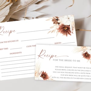 Boho Brautdusche Rezeptkarte, Herbst Braut Rezeptkarte, Verlieben in Liebe Brautdusche, druckbare Rezeptkarten Vorlage, Boho Florals