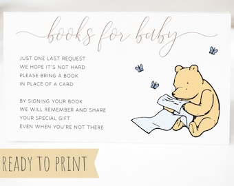 Winnie The Pooh Baby Shower Books For Baby Insert, Printable Books For Baby Card, Pooh Bear Baby Shower Book Request Enclosure Download DIY