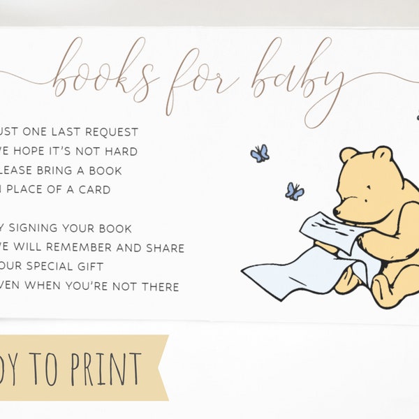 Winnie The Pooh Baby Shower Books For Baby Insert, Printable Books For Baby Card, Pooh Bear Baby Shower Book Request Enclosure Download DIY