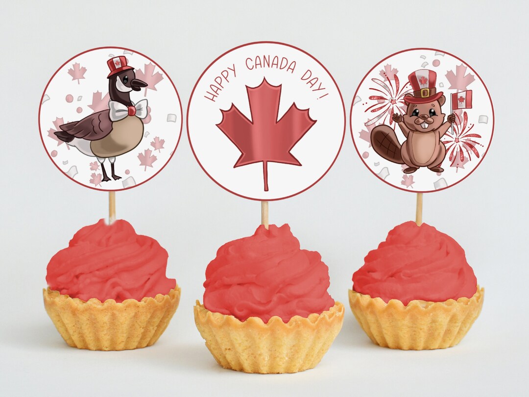Canada Day Cupcake Toppers Canada Day Party Decorations Etsy Canada