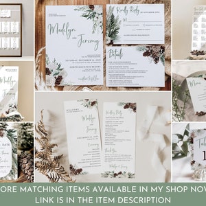 Winter Wedding Invitation Suite, Christmas Wedding Invitation Template, Editable Rustic Winter Wedding Invite Set, RSVP and Details Card image 2