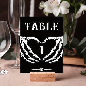 Números de mesa de casamento de Halloween, sinais de número de mesa de casamento gótico, cartões de número de mesa imprimíveis, modelo de cartão de mesa de casamento gótico
