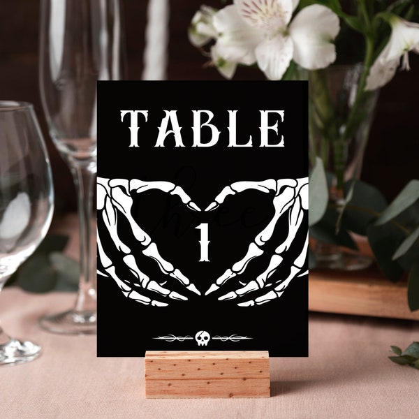Halloween numéros de table de mariage, panneaux de numéros de table de mariage gothiques, cartes imprimables numéros de table, modèle de carte de table de mariage gothique