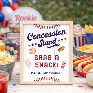 Rookie of the Year First Birthday Sign, Concession Stand Sign, Baseball Birthday Party Table Signs, Printable Food and Drinks Sign Download