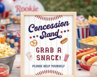 Rookie of the Year First Birthday Sign, Concession Stand Sign, Baseball Birthday Party Table Signs, Printable Food and Drinks Sign Download