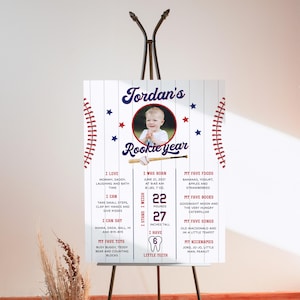 Rookie of the Year First Birthday Milestones, Printable 1st Birthday Milestone Board, Baseball 1st Birthday Stats Poster, Rookie Year Decor