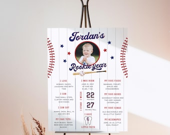Rookie of the Year First Birthday Milestones, Printable 1st Birthday Milestone Board, Baseball 1st Birthday Stats Poster, Rookie Year Decor