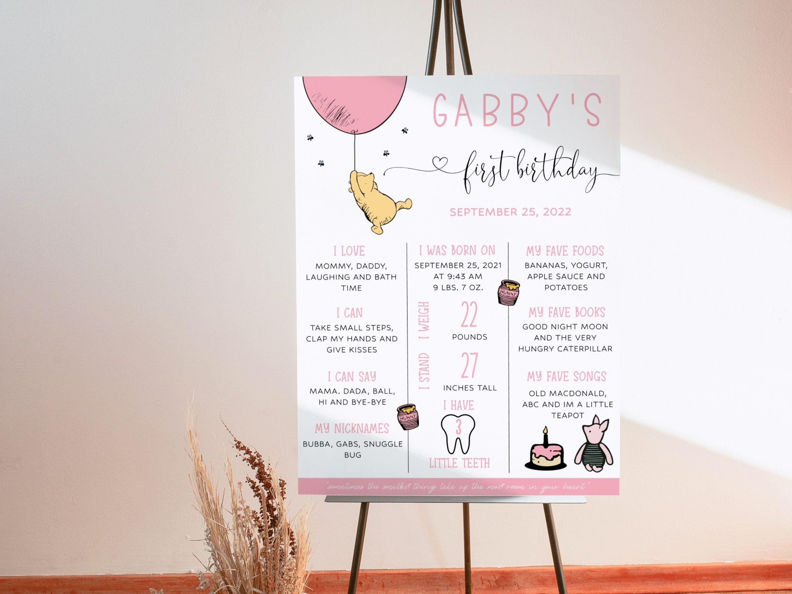 Winnie the Pooh 1st Birthday Milestone Board Template, Girl Birthday ...