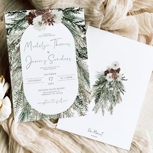 Winter Wedding Invitation Suite, Christmas Wedding Invitation Template, Editable Rustic Winter Wedding Invite Set, RSVP and Details Card image 7