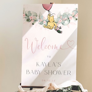Classic Winnie The Pooh Baby Shower Welcome Sign, Printable Winnie The Pooh Girl Baby Shower Sign, Rose Blush Pink Pooh Bear Welcome Poster