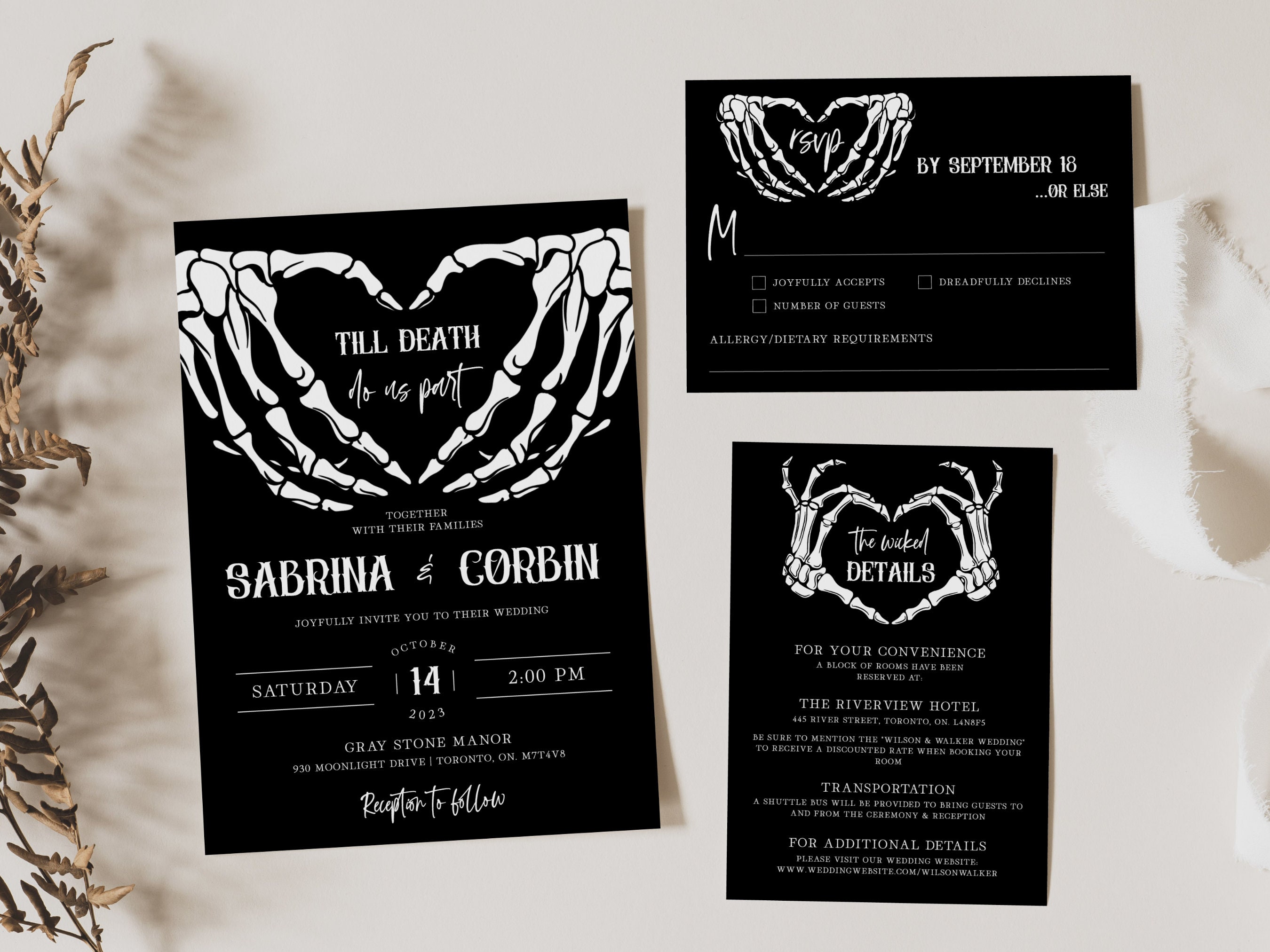 Plantilla de invitación de boda de Halloween, conjunto de invitaciones de  boda góticas, invitación editable hasta que la muerte nos separe, conjunto  de invitaciones de boda de esqueleto - Etsy México, image size:2700x2025