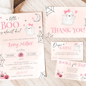 A Little Boo Is Almost Due Baby Shower Invitation, Pink Halloween Baby Shower Digital Evite, Printable Ghost Girl Baby Shower Invite Bundle