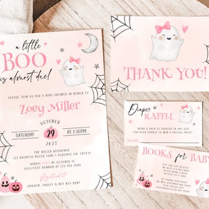 A Little Boo Is Almost Due Baby Shower Invitation, Pink Halloween Baby Shower Digital Evite, Printable Ghost Girl Baby Shower Invite Bundle