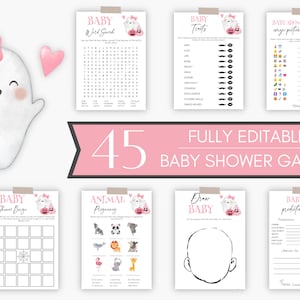 A Little Boo Baby Shower Games Bundle, Pink Halloween Baby Shower Game Template, Girl Ghost Baby Shower Game Pack, Activity Set Download