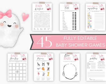 A Little Boo Baby Shower Games Bundle, Pink Halloween Baby Shower Game Template, Girl Ghost Baby Shower Game Pack, Activity Set Download