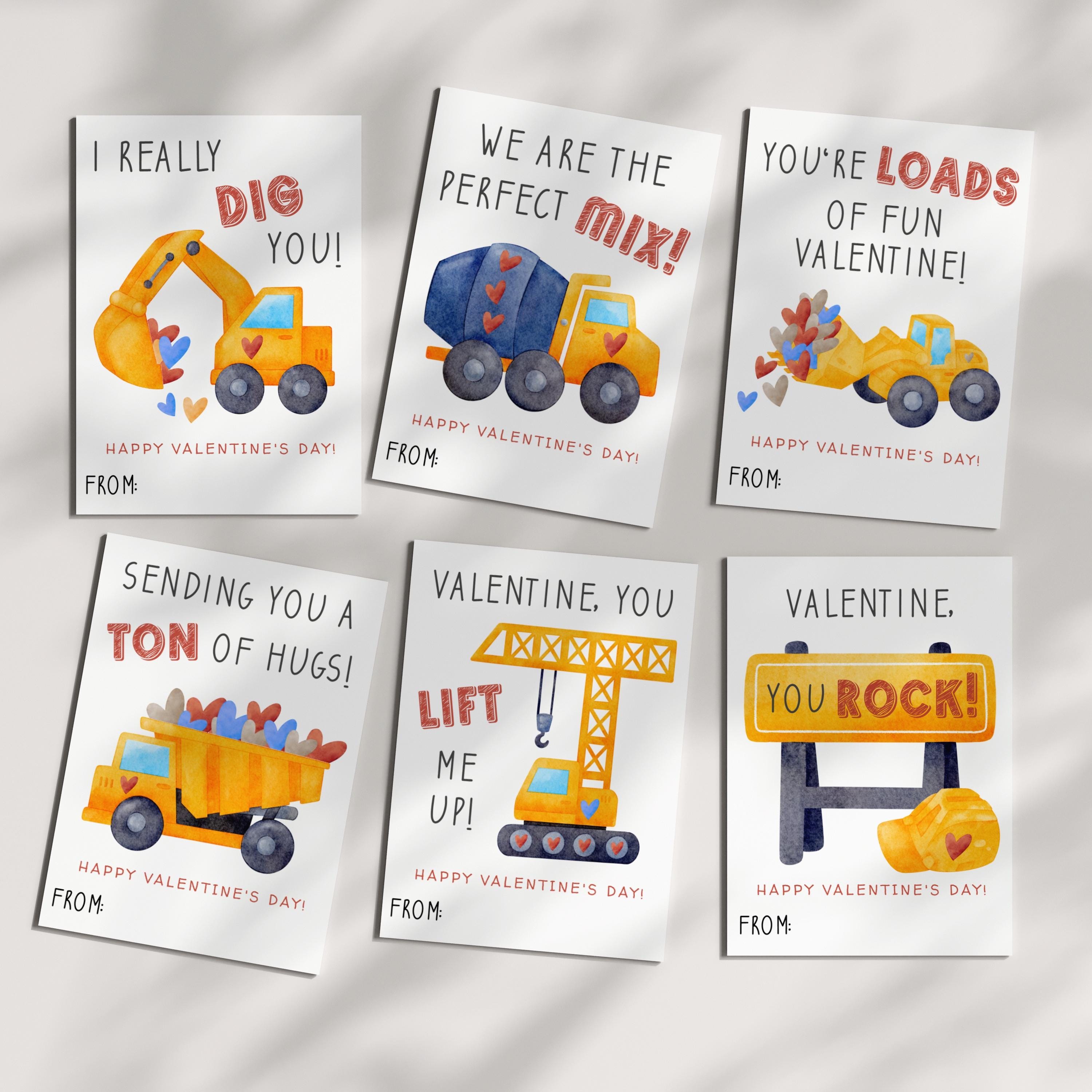 Construction Valentine's Day Cards, Kids Classroom Valentines ...