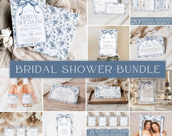 Chinoiserie Bridal Shower Invitation Bundle, Vintage Bridal Shower Bundle, Something Blue Before I Do, French Toile Bridal Shower Decor Set