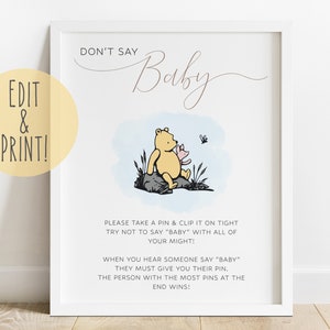 Klassische Winnie The Pooh Babyparty Don't Say Baby Aktivität Zeichen Vorlage, Sofort Download Baby Shower Spiel Don't Say Baby Signage DIY