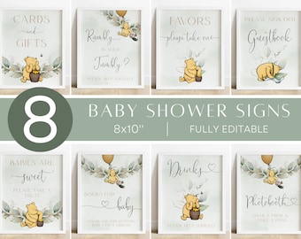 Classic Winnie The Pooh Baby Shower Signs Bundle, Winnie The Pooh Baby Shower Signs, Guest Book, Babies Are Sweet, Favors, Cards and Gifts