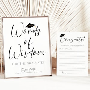 Words of Wisdom for the Graduate Sign, Graduation Wishes, Editable Graduation 2026 Sign, Graduation Party Sign, Words of Wisdom Sign & Card