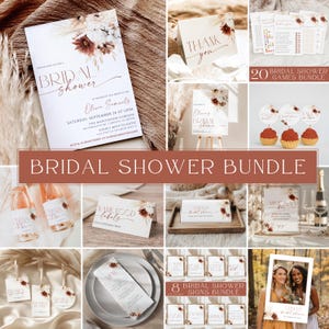Fall Bridal Shower Bundle, Fall Floral Bridal Shower Invitation, Fall in Love Bridal Shower, Autumn Bridal Shower Decor, Editable Games Set