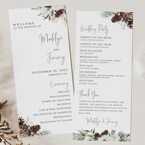 Winter Wedding Program Template, Christmas Wedding Program Printable, Editable Double Sided Wedding Program, Winter Wedding Ceremony Program