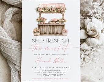 She's Fresh Off The Market Bridal Shower Invitation, Shes Off The Market Invite Template, Blush Pink Spring Bridal Shower Invite, Floral