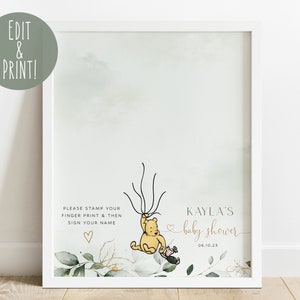 Classic Winnie the Pooh Baby Shower Guestbook Sign, Baby Shower Thumb Print Guestbook, Unique Guestbook Alternative, Pooh Bear Guestbook