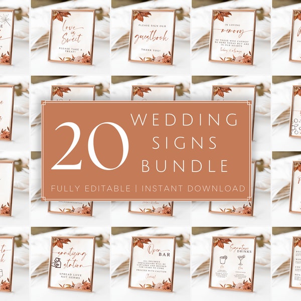 Wedding Signs Bundle, Terracotta Wedding Sign Bundle, Editable Wedding Signage, Printable Wedding Signs, Fall Wedding Signs Instant Download