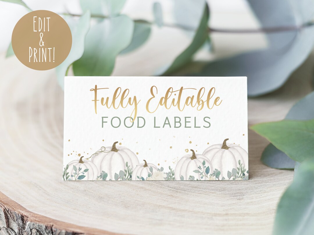 Pumpkin Baby Shower Food Label Template, Fall Baby Shower Tent-fold ...
