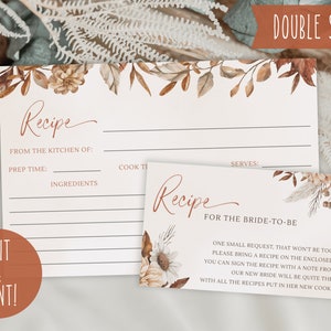 Herbst Brautparty Rezept Kartenvorlage, druckbare Terrakotta Brautparty Karteneinsatz, Brautparty Rezept Anfrage, digitaler Download Set