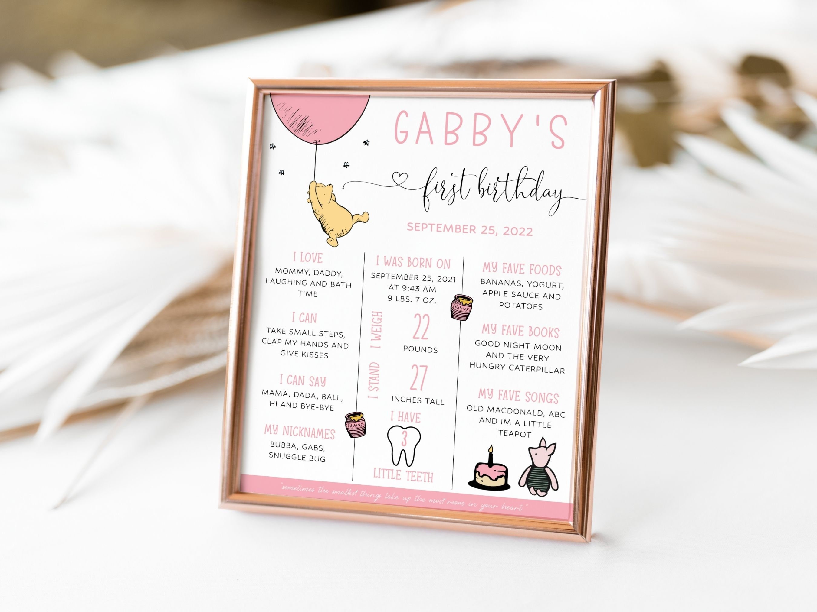 Winnie the Pooh 1st Birthday Milestone Board Template, Girl Birthday ...