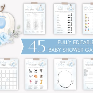 Pumpkin Baby Shower Games Bundle, Fall Baby Shower Game Template, Boy Blue Pumpkin Baby Shower Game Pack, Baby Shower Activity Set Download