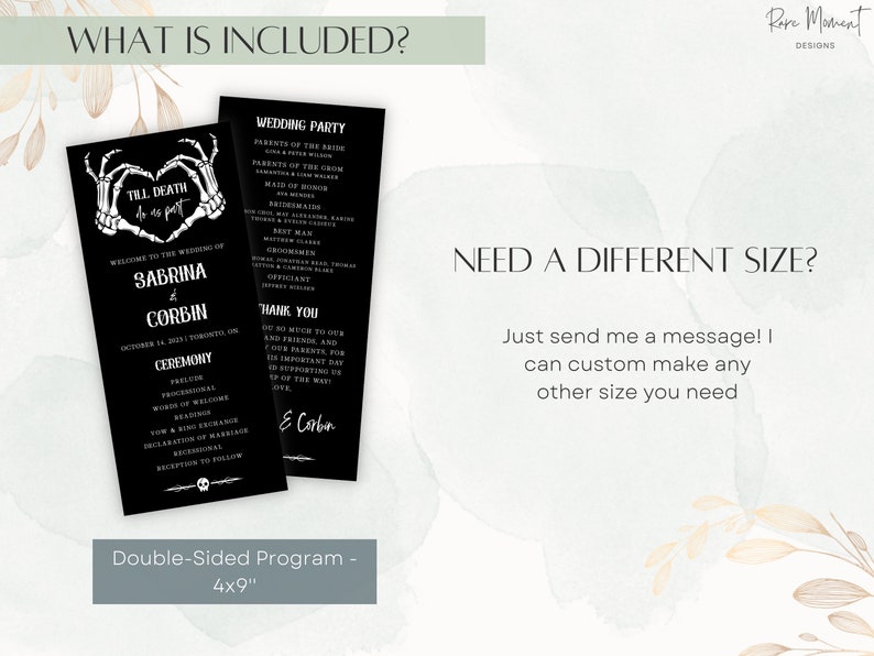 Gothic Wedding Program Template Editable Halloween Wedding - Etsy
