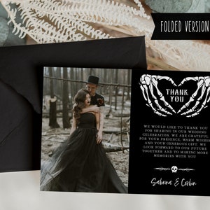 Halloween Hochzeit Dankeskarte Vorlage, Gothic Hochzeit Dankeskarte, bearbeitbare Hochzeit Dankeskarte mit Foto, digitaler Download