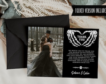 Halloween Wedding Thank You Card Template, Gothic Wedding Thank You Note Card, Editable Wedding Thank You Card With Photo, Digital Download