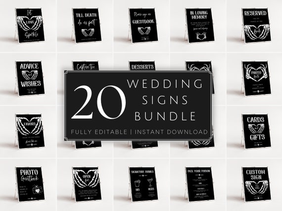Halloween Wedding Signs Bundle, Gothic Wedding Signs Template, Goth Wedding Signage, Printable Spooky Wedding Signs, Till Death Do Us Part