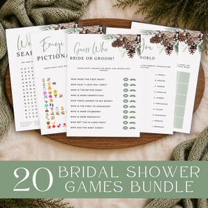 Winter Bridal Shower Games, Bridal Shower Games Bundle, Rustic Pinecone Shower Table Game Set, Printable Bridal Shower Game Signs Download