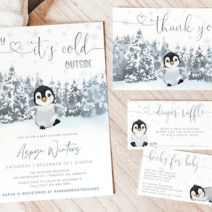 Winter Baby Shower Invitation Template, Arctic Penguin Baby Shower Invitation Bundle, Baby Its Cold Outside Winter Gender Neutral Invite Set