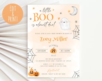 A Little Boo Is Almost Due Baby Shower Invitation, Editable Halloween Baby Shower Invitation, Ghost Baby Shower Invite Digital Download