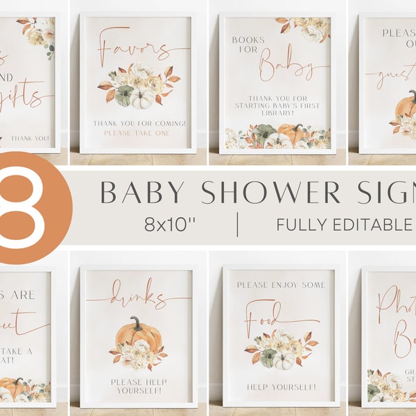 Pumpkin Baby Shower Signs, Fall Baby Shower Printable Sign Template, Little Pumpkin Editable Table Signs, Favors, Cards and Gifts, Guestbook