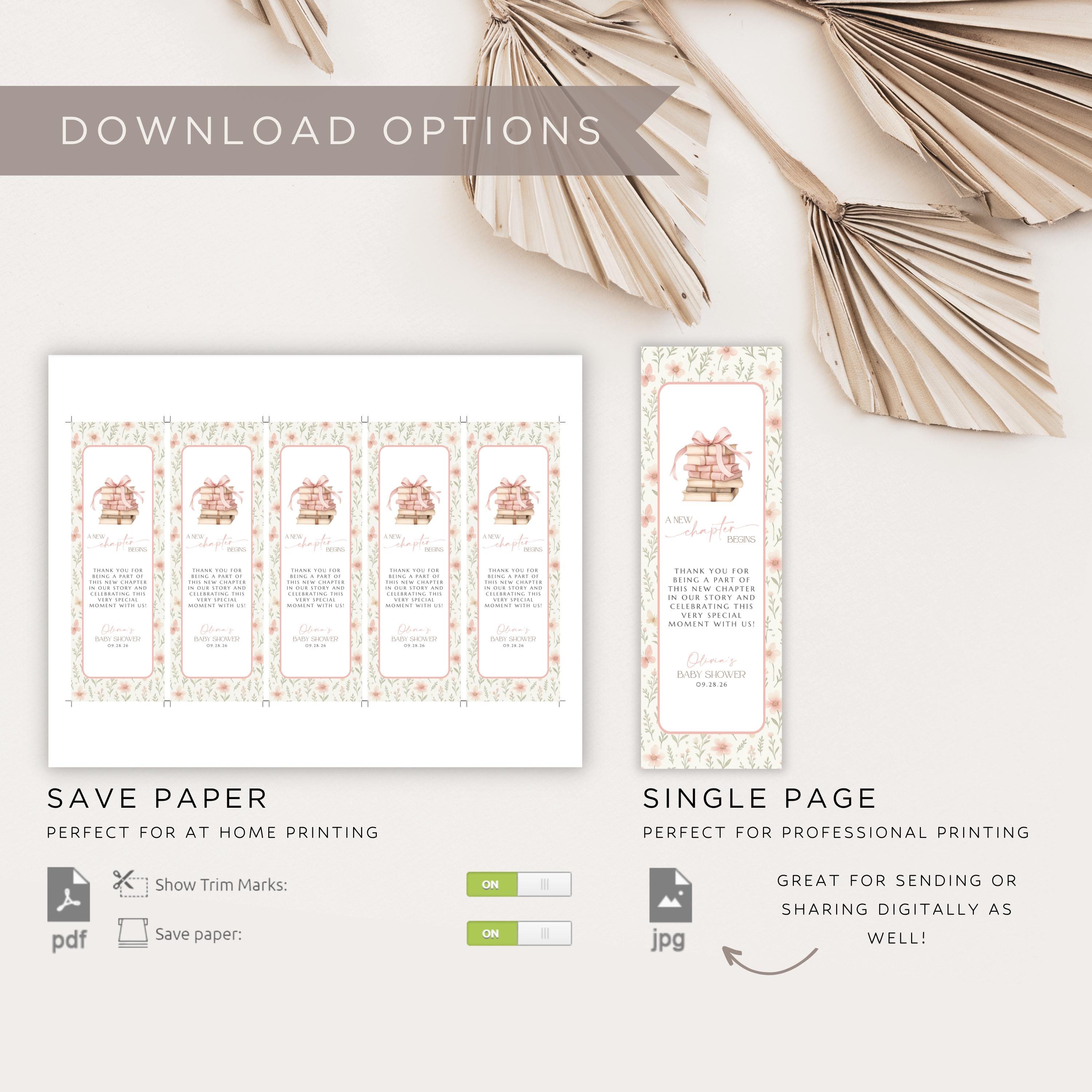 A New Chapter Begins Baby Shower Bookmark, Printable Bookmark Template ...