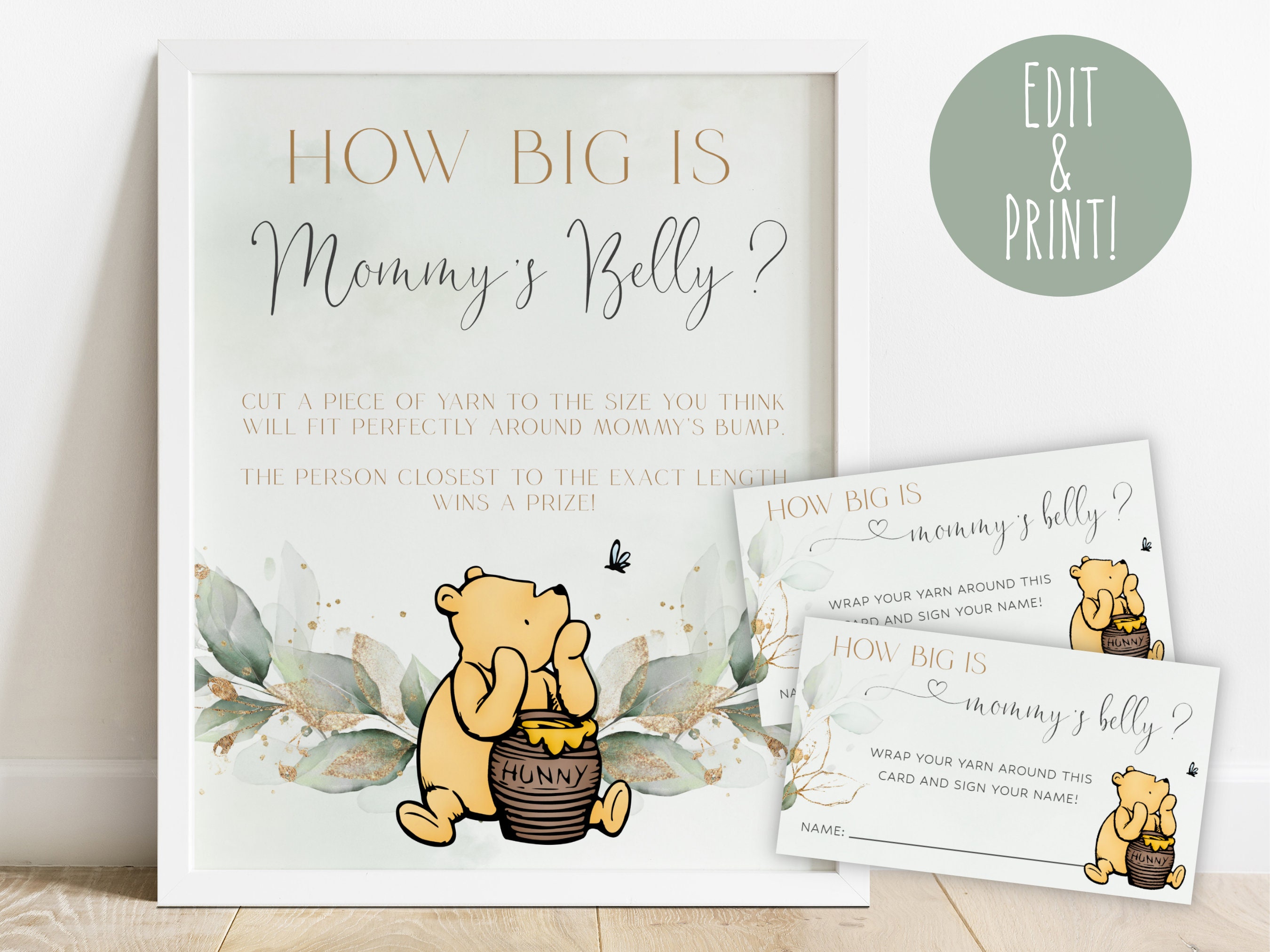 Classic Winnie Baby Shower Games How Big Is Mommy's Belly Game  Sign and String Card for 50 Guests for Party Birthday Winnie Baby Shower  Decorations Supplies : Home & Kitchen