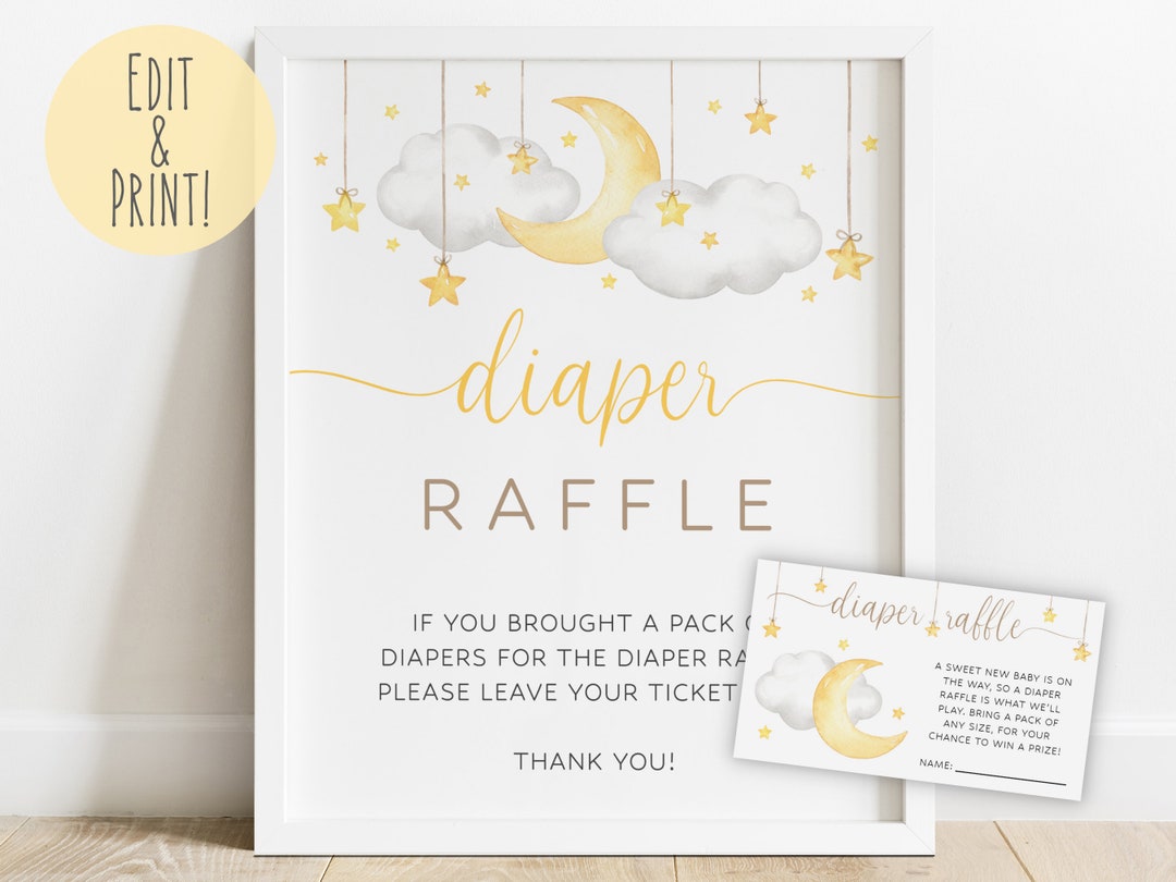 Moon and Stars Baby Shower Diaper Raffle Sign Template, Twinkle Little ...