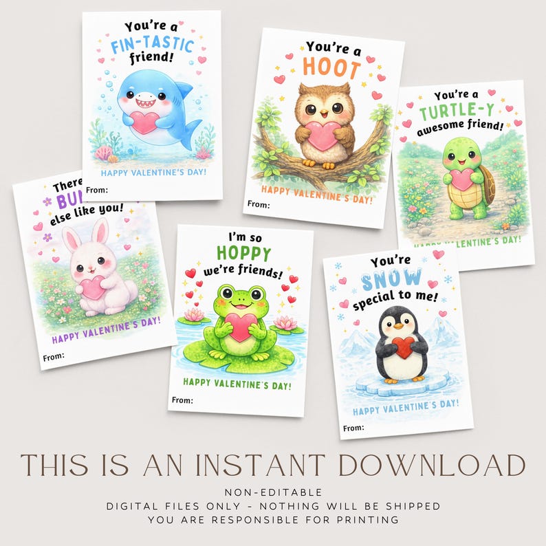 Printable Animal Valentines Day Cards, Classroom Valentine's Day Cards ...