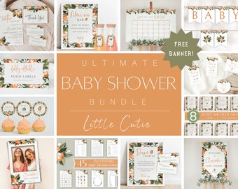 Little Cutie Baby Shower Invitation Bundle, Editable Cutie Baby Shower Bundle, Orange Baby Shower Decor Kit, Baby Shower Invite Set Download