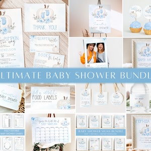 Pumpkin Baby Shower Bundle, Boy Baby Shower Invitation Bundle, Fall Pumpkin Baby Shower Invite Set, Blue Pumpkin Baby Shower Sign & Decor